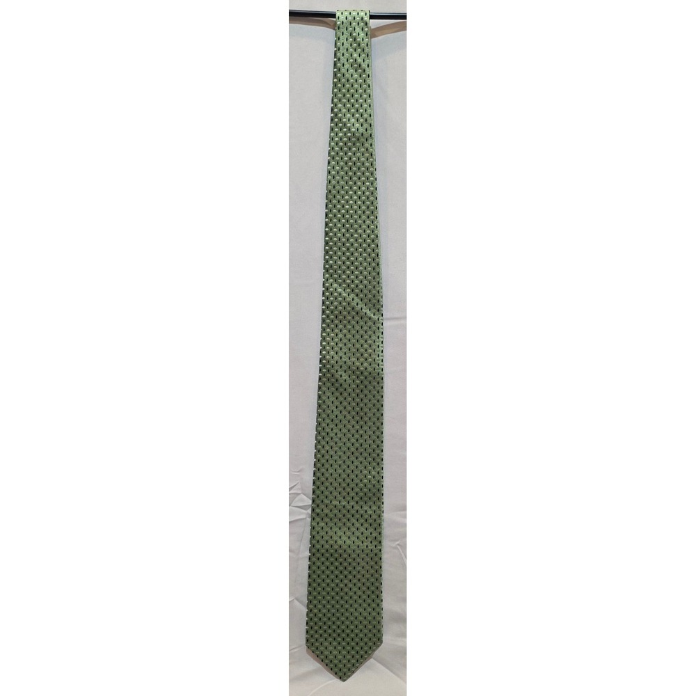 Tommy Hilfiger Mens Silk Necktie Green Geometric Pattern Made in USA
